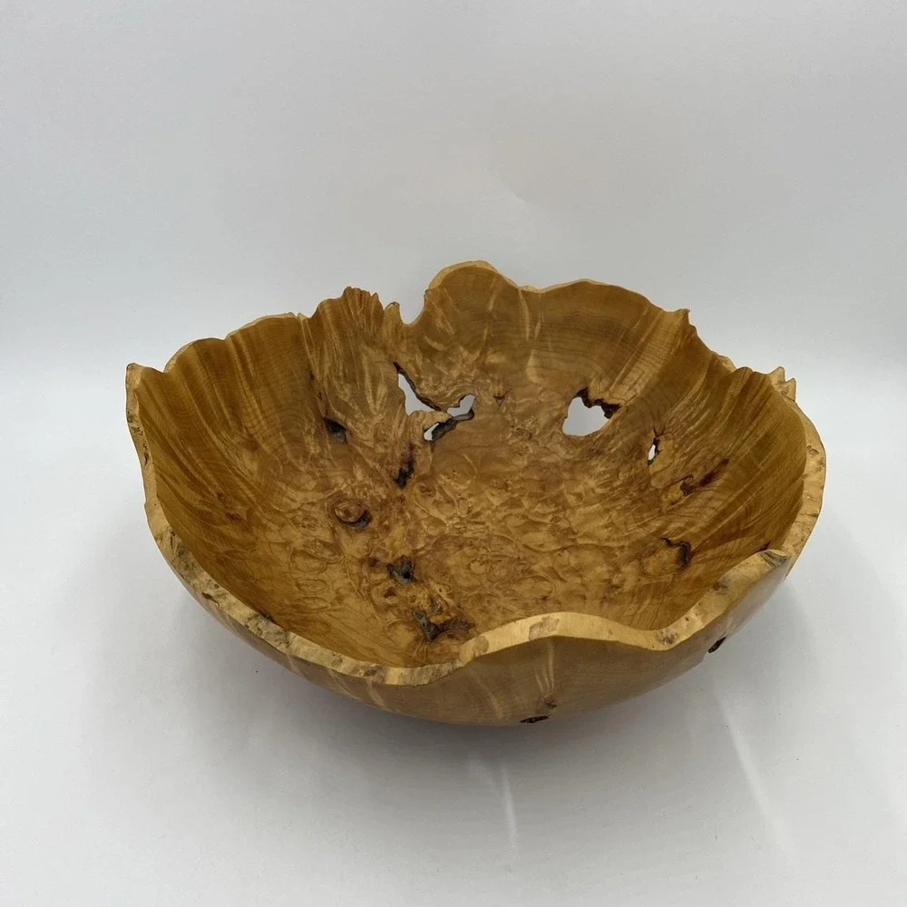 Maple Burl Wood Turned Natural Live Edge Bowl, Artist Signed V Leibrant 0152 Lg